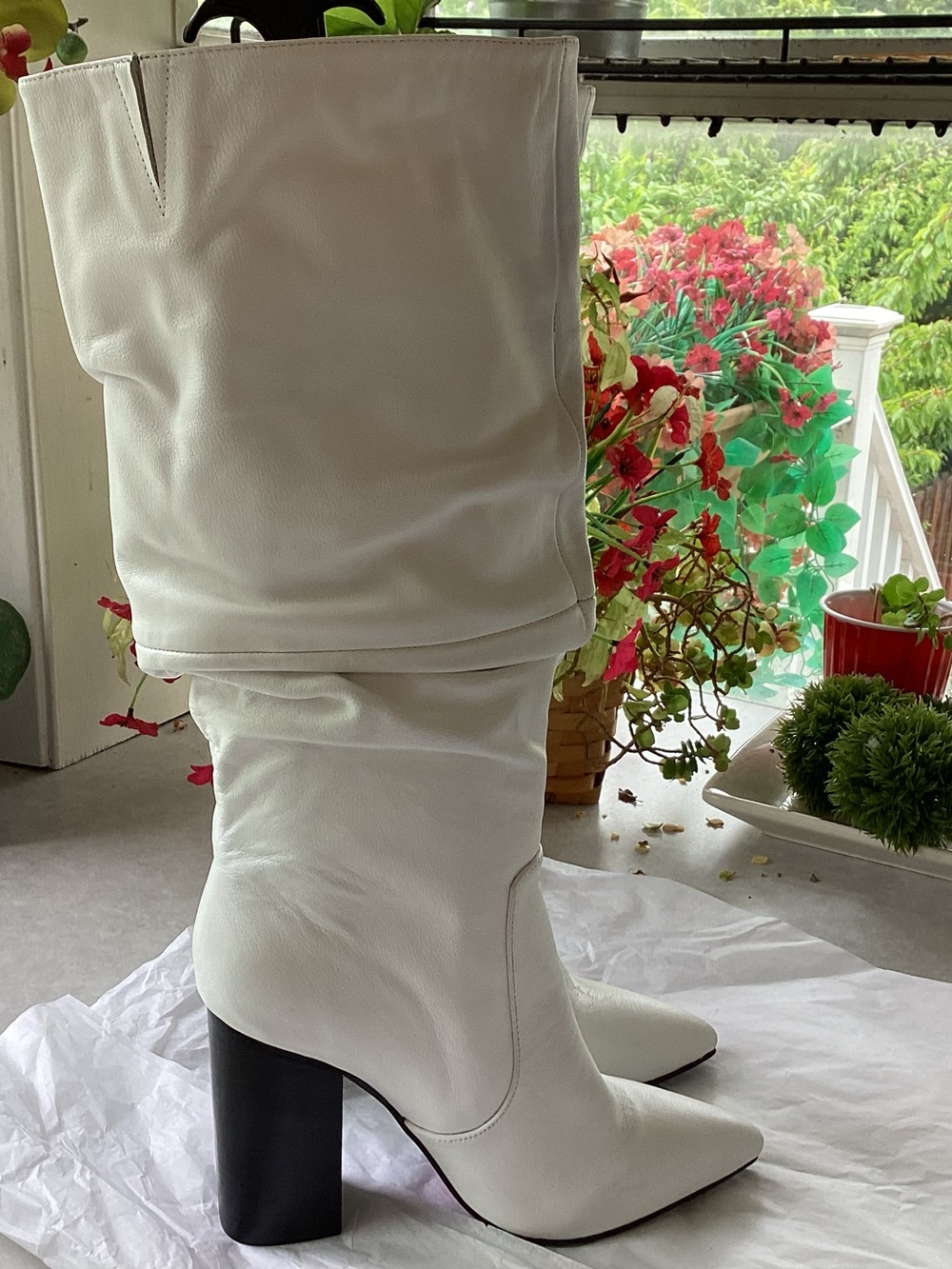 Sol Sana Celine White Slouchy Leather Boots block heel NWOT EU 38 / US 8